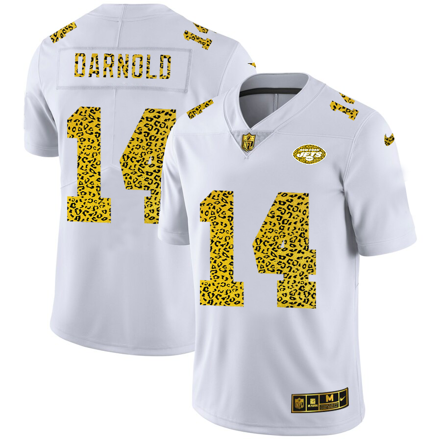 New York Jets #14 Sam Darnold Men Nike Flocked Leopard Print Vapor Limited NFL Jersey White